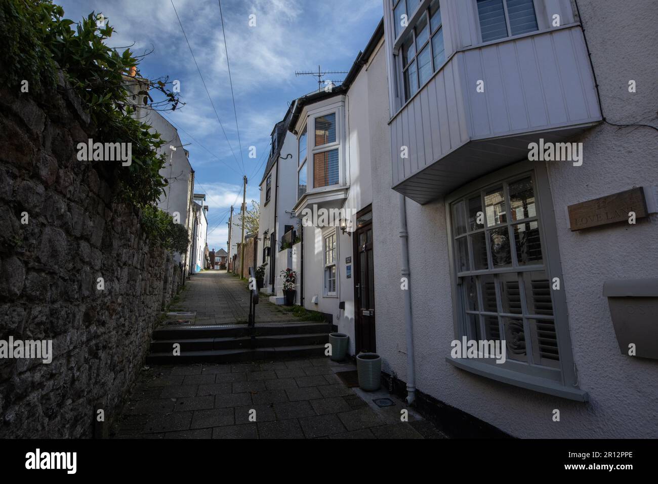 „Love Lane“, Weymouth Old Town and Harbour, Weymouth, Dorset, England, Großbritannien Stockfoto