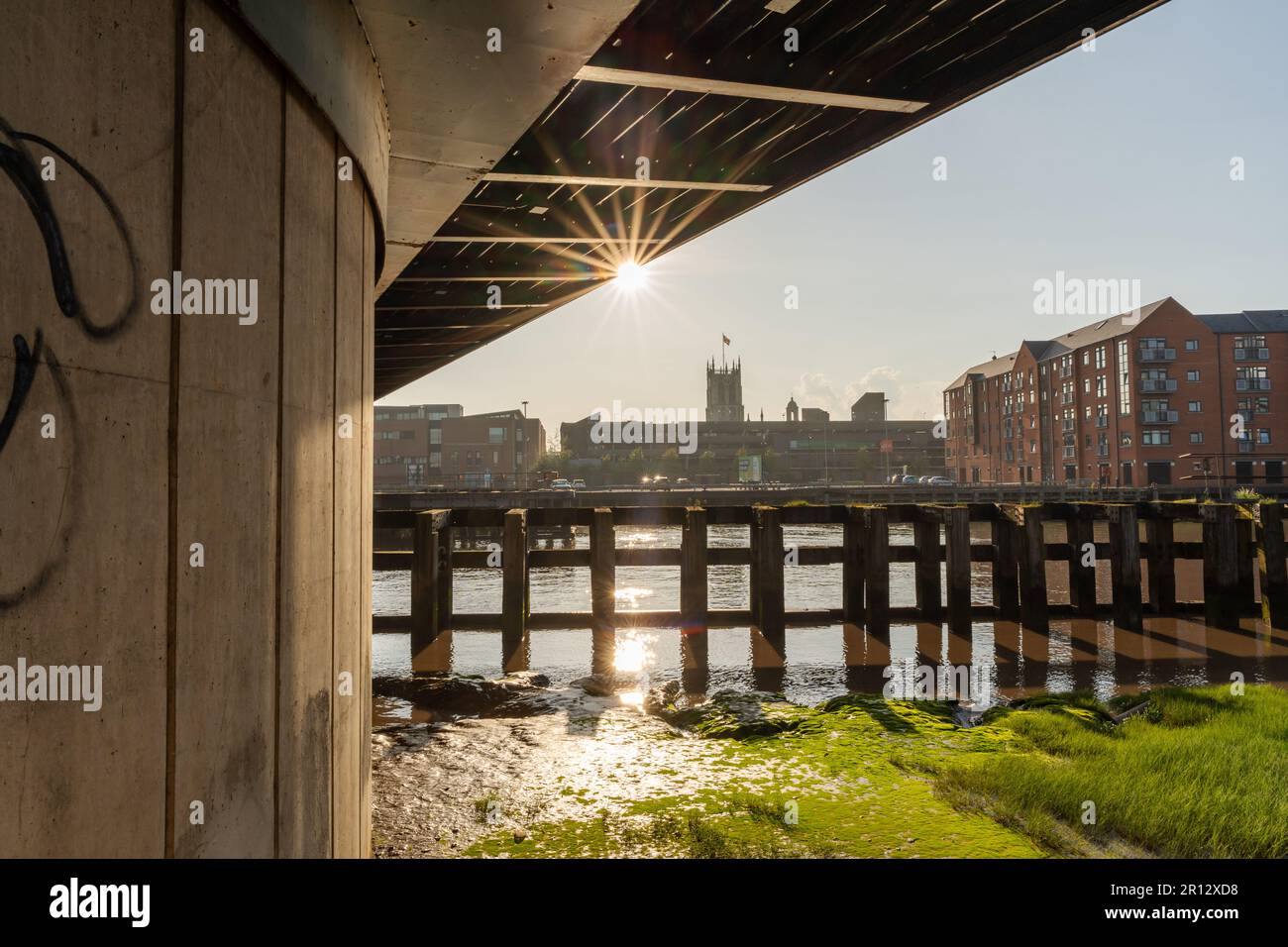 Blick auf das Stadtzentrum unter der A63 in Kingston upon Hull. UK. Stockfoto