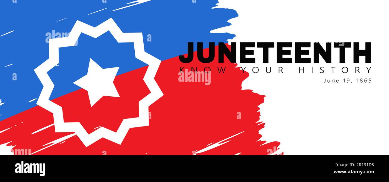 Juneteenth Banner-Vorlage. Strukturierte rote und blaue Flagge mit Stern. Nationaler afroamerikanischer Unabhängigkeitstag, Freiheitstag. Kennen Sie Ihre Geschichte. Vektor i Stock Vektor