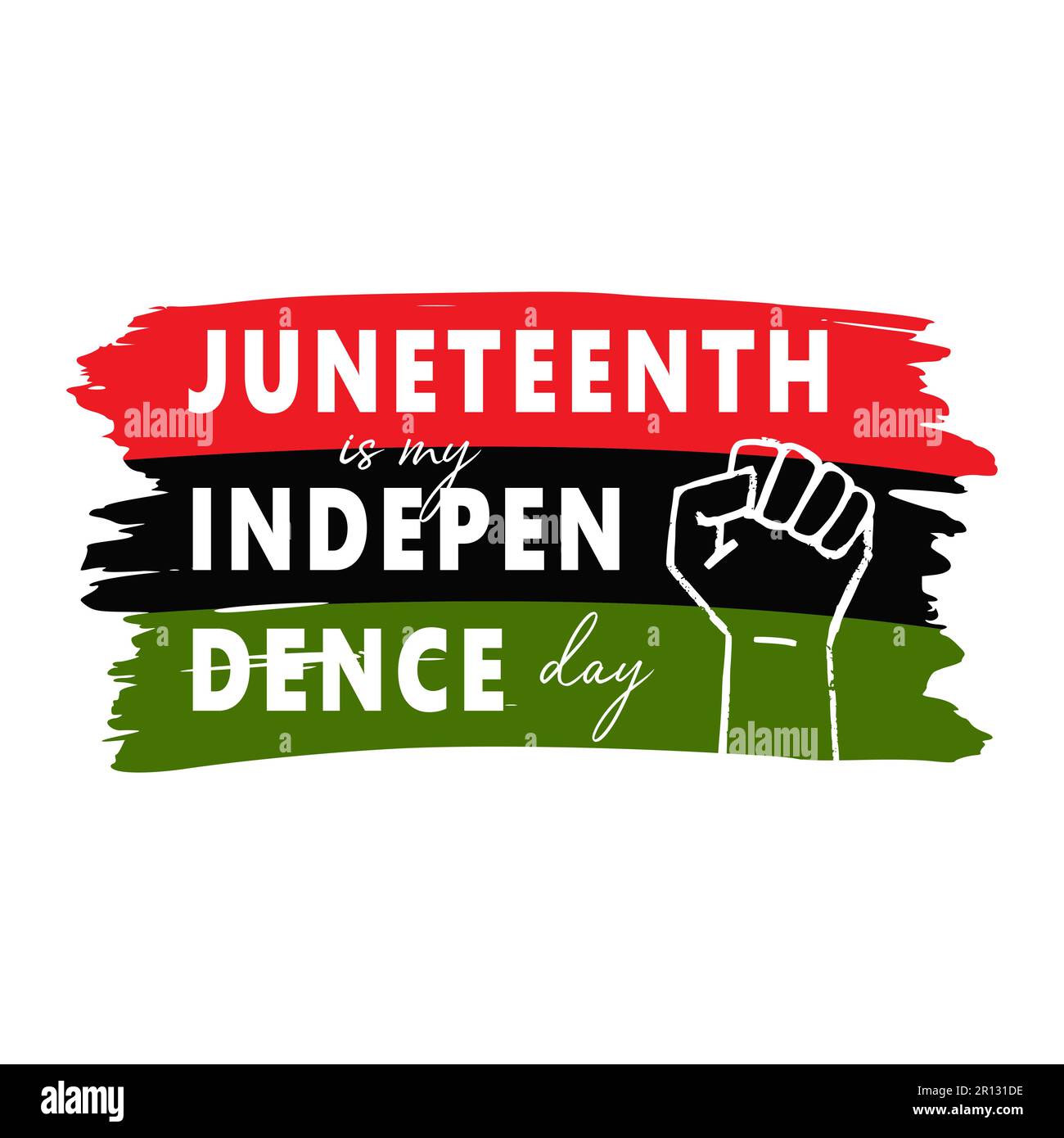 Vorlage für Juneteenth-Poster. Gestalte den angehobenen Arm auf dem Hintergrund der Fahne „Textured Black History Month“. Nationaler Afroamerikanischer Unabhängigkeitstag, Freiheit Stock Vektor