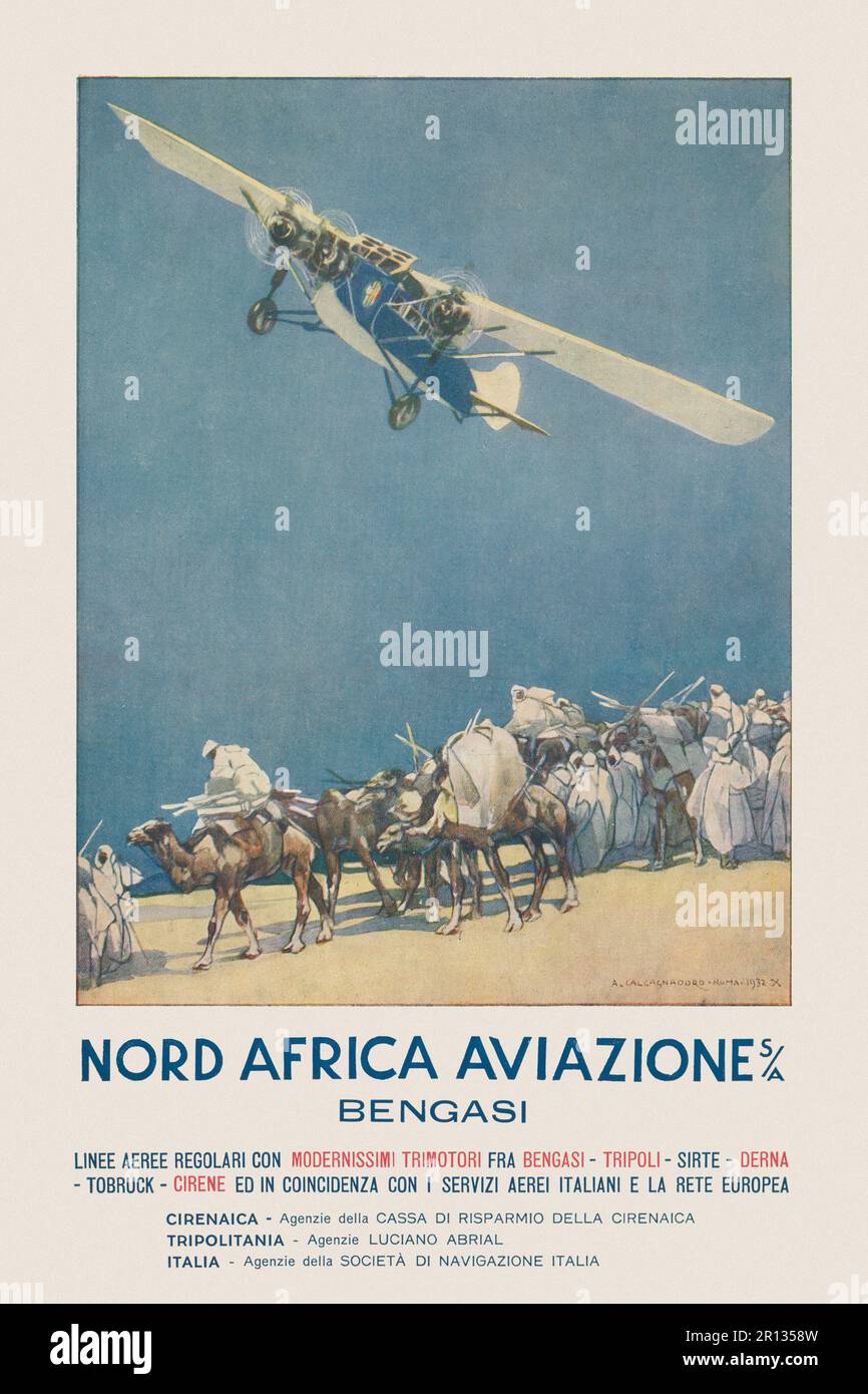 Nordafrika Aviazione. Bengasi von Antonino Calcagnadoro (1876-1935). Poster wurde 1932 in Italien veröffentlicht. Stockfoto