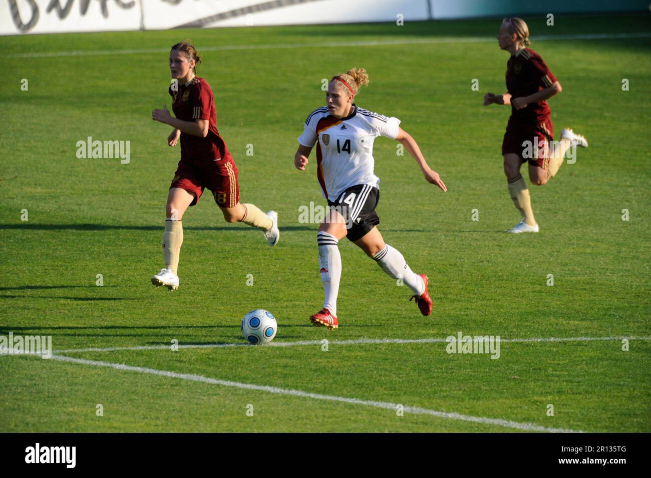 Kim Kulig, Aktion Fußball Länderspiel, Freundschaftsspiel Deutschland - Russland 3:1, 6,8.2009. Stockfoto
