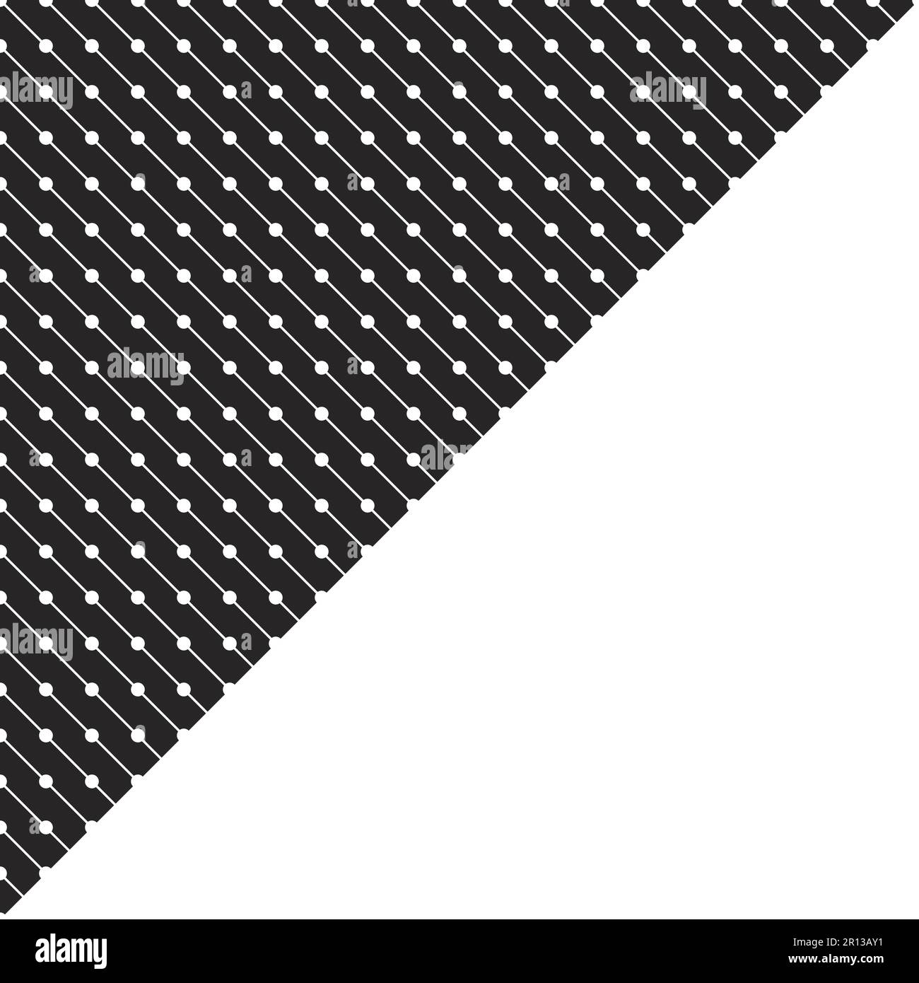 Das Banner ist in zwei Teile geteilt, diagonal durch zwei gleichschenklige Dreiecke. Schwarzes Dreieck schattiert mit weißen schrägen Linien mit Punkten. Weißes Dreieck für Text Stock Vektor