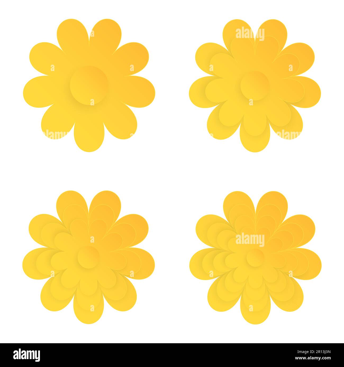 Gelbe Blume, Element aus geblümtem Papier geschnitten. Papierschnitt in Blumenform. Symbol für valentinstag, Geschenk, Schmuck, Liebe und Frühlingssymbol. Abbildung von Stockfoto