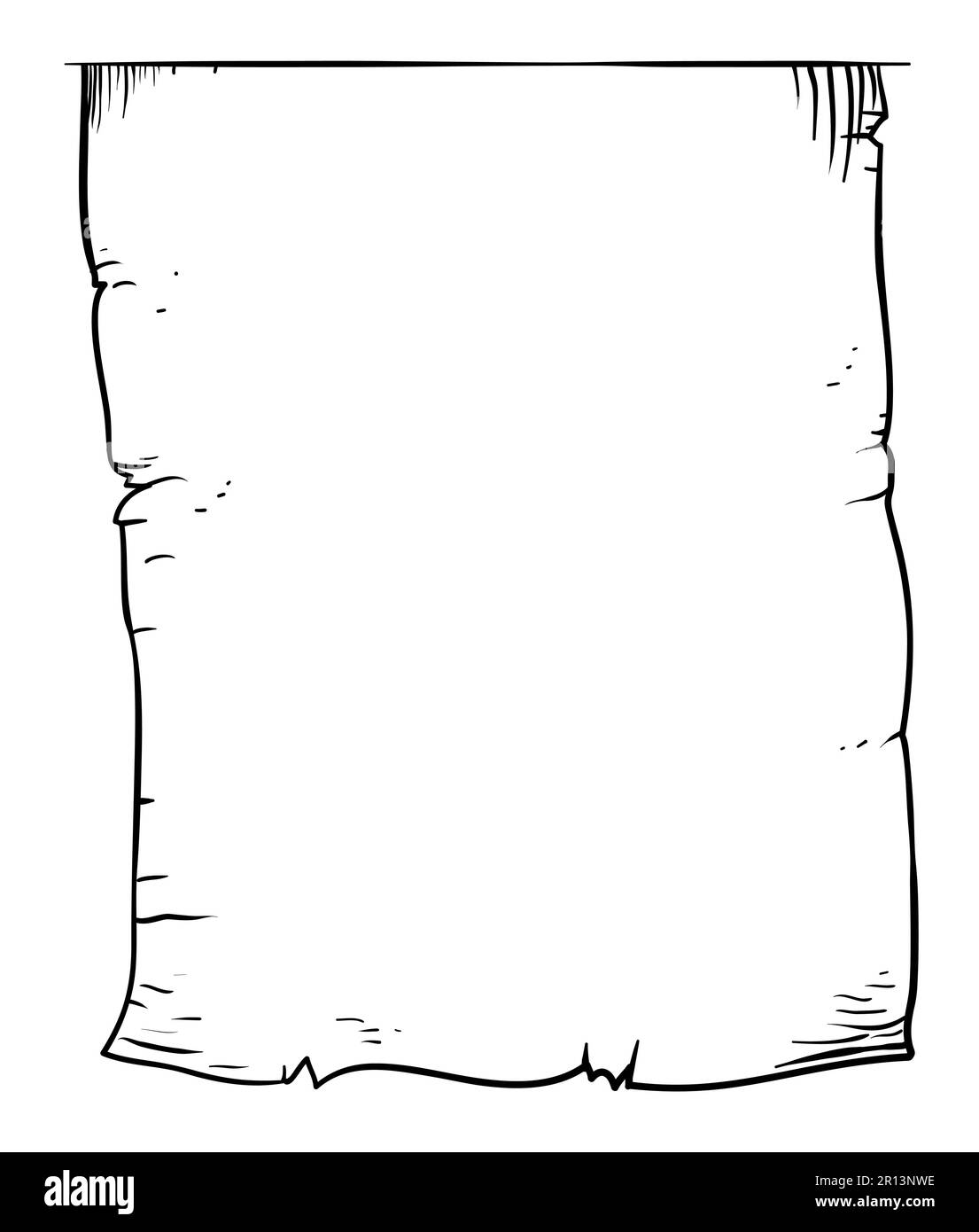 Seite mit altem Papier, die oben herauskommt. Vorlage im handgezeichneten Stil auf weißem Hintergrund. Stock Vektor