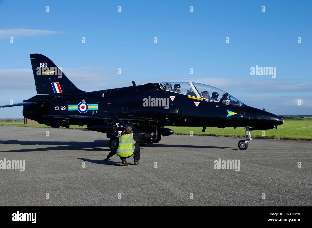 BAE Hawk T1A, XX199, 208 Squadron, RAF Valley, Anglesey, Anglesey, Nordwales, Stockfoto