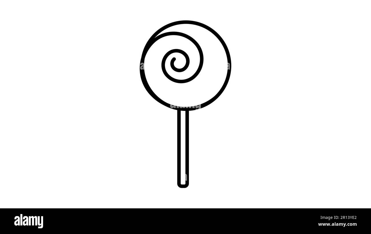Süßes rundes Karamell auf einem Stock, auf weißem Hintergrund, Vektordarstellung. Köstlicher schwarz-weißer Lutscher im Stil einer Bleistiftzeichnung. Feinkost Stock Vektor