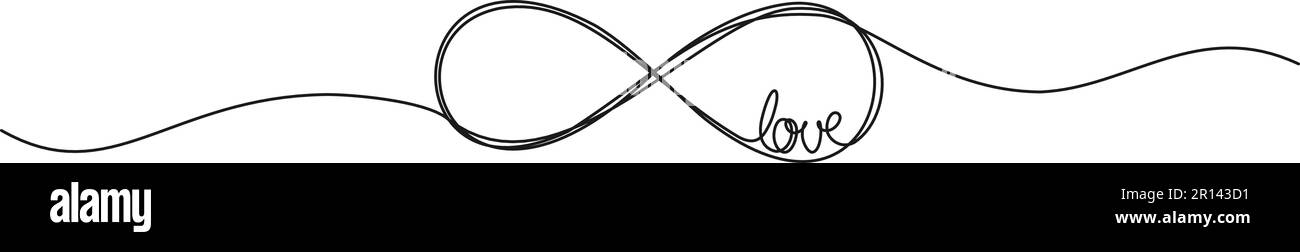 Unendliche einzeilige Zeichnung eines unendlichen Symbols mit WORTHOLZ, ewige Liebe, Linie, Kunst, Vektordarstellung Stock Vektor