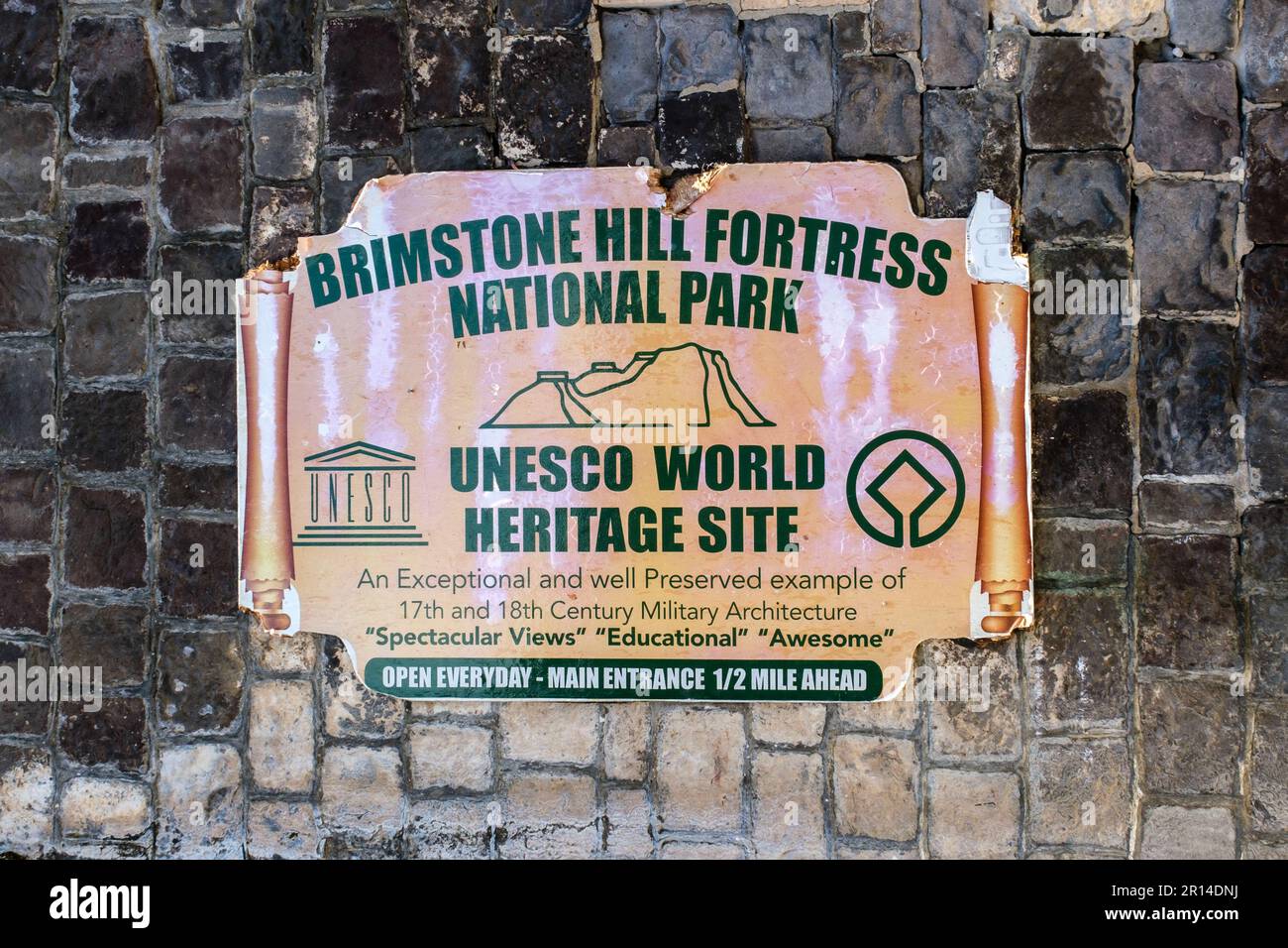 Brimstone Hill Fortress National Park, UNESCO-Weltkulturerbe am 1. Mai 2023 in St. Kitts, Westindische Inseln Stockfoto