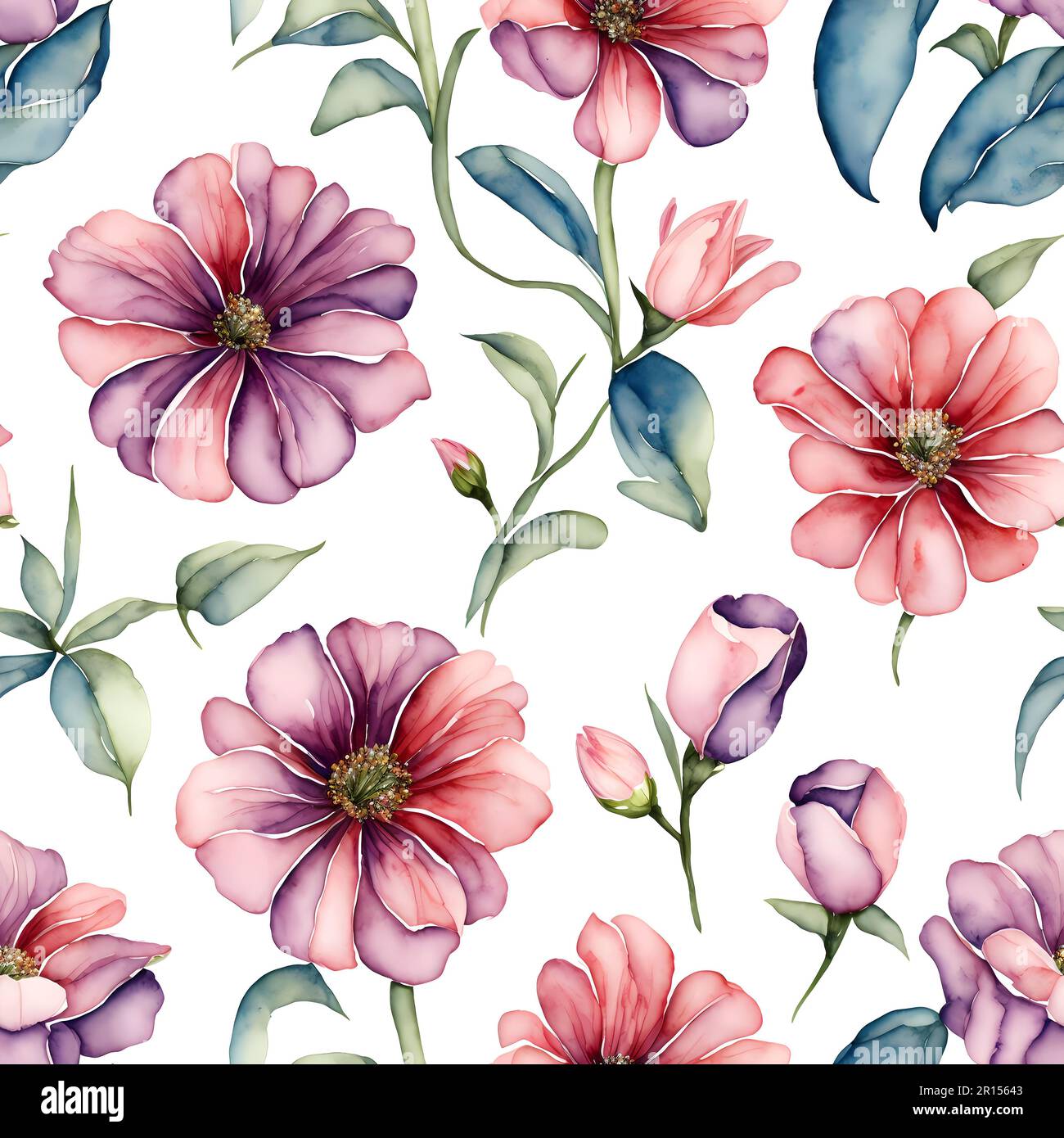 Wunderschönes Blumenmuster nahtloses, wasserfarbenes Blumenmuster Stockfoto