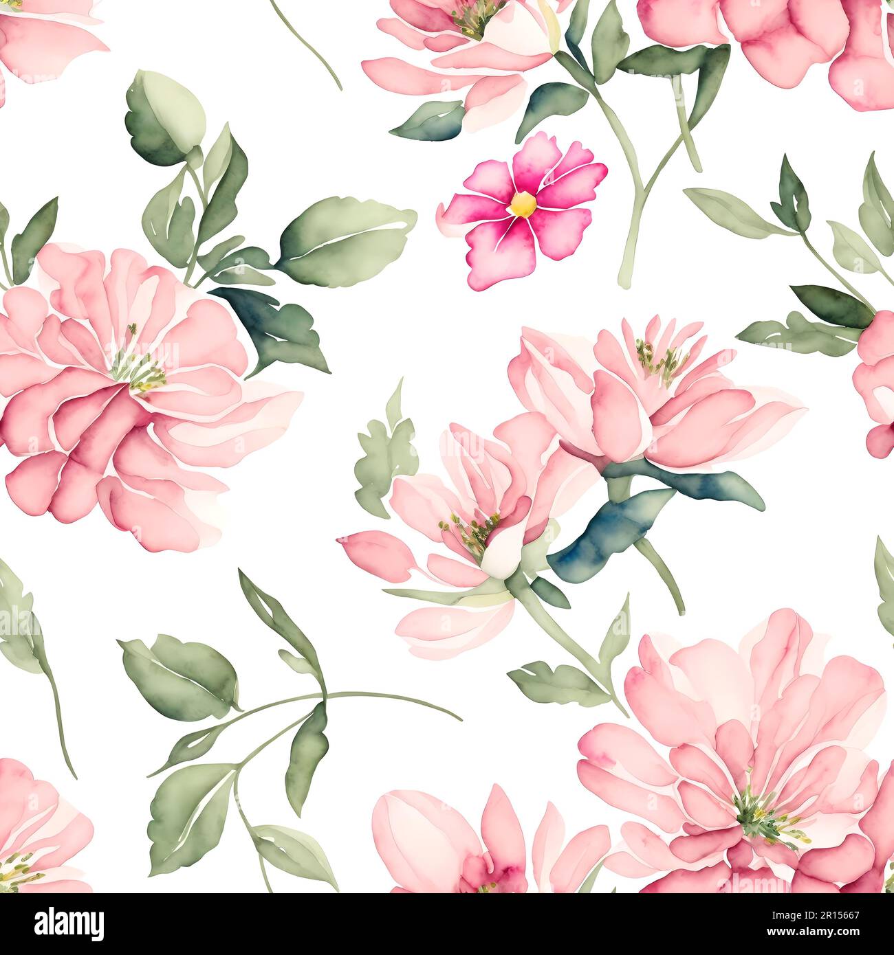 Wunderschöne Vintage-Blumendekoration mit pinkfarbenen, wasserfarbenen Blumen, die ein nahtloses Muster malen Stockfoto