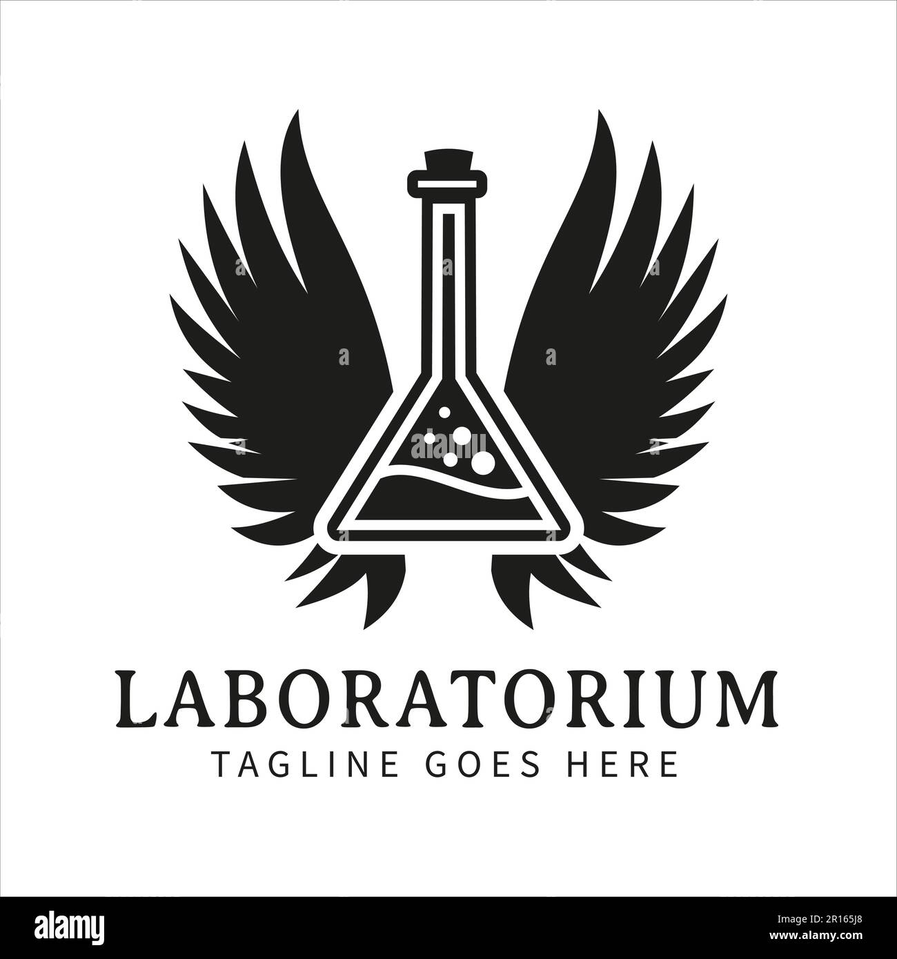 Abbildung einer Laborflasche mit zwei Vogelflügeln. Kann für medizinisches Logo verwendet werden Stock Vektor