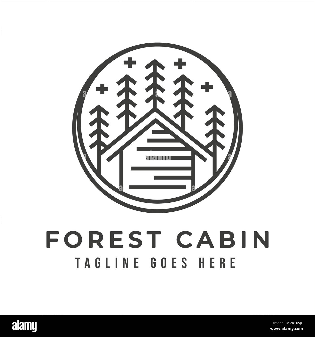 Vintage Retro Village Cabin Hut mit Pine Trees Adventure Outdoor Camp Logo Stock Vektor