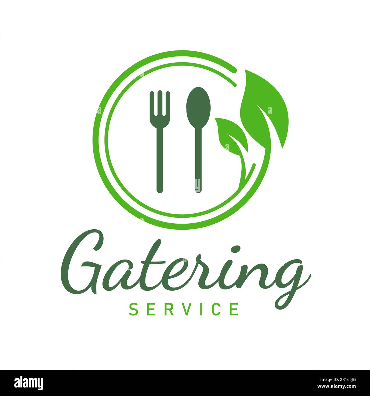 Catering Logo Designvorlage mit Gabel, Löffel, gesunde Lebensmittel Platte Stock Vektor