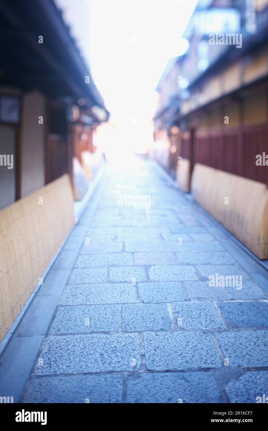 Kopfsteingepflasterte Gassen und Straßen von Kyoto Gion Shirakawa Stockfoto