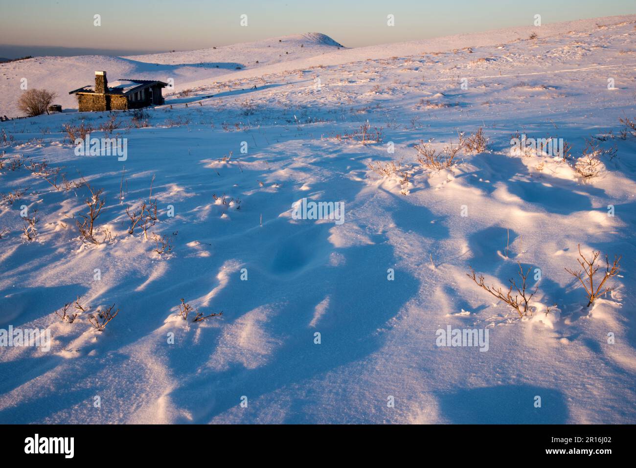 Kirigamin-Plateau, Sonnenuntergang im Schnee Stockfoto