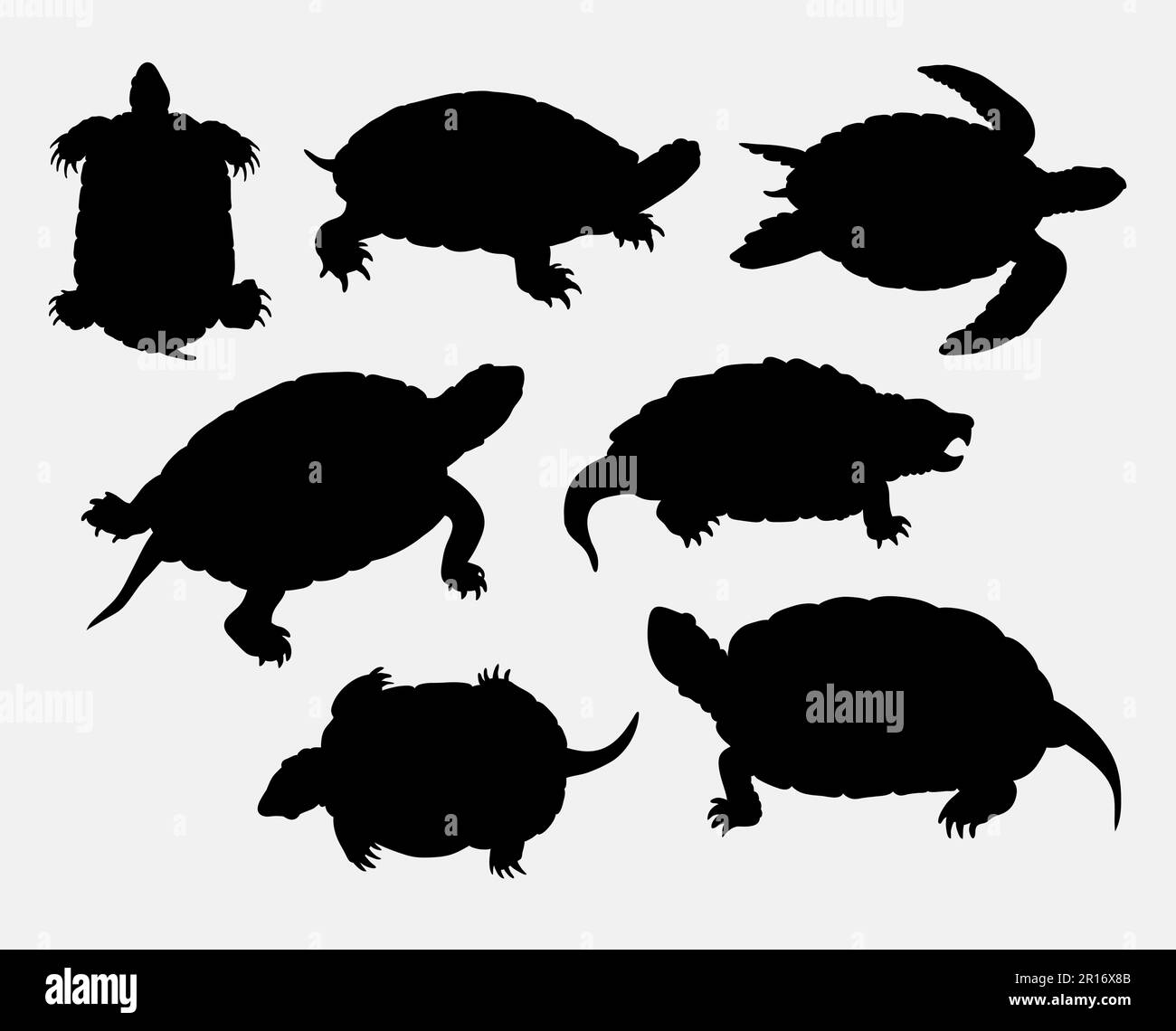 Schildkröten- und Schildkröten-Amphibien-Silhouette. Gute Verwendung für Symbol, Websymbol, Logo, Maskottchen, Zeichen, Aufkleberdesign oder beliebiges Design Stock Vektor