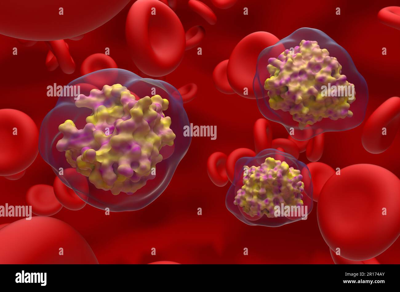 Batroxobin ein Schlangengiftenzym (Hämotoxin) im menschlichen Blutfluss - 3D-Darstellung der Nahaufnahme Stockfoto
