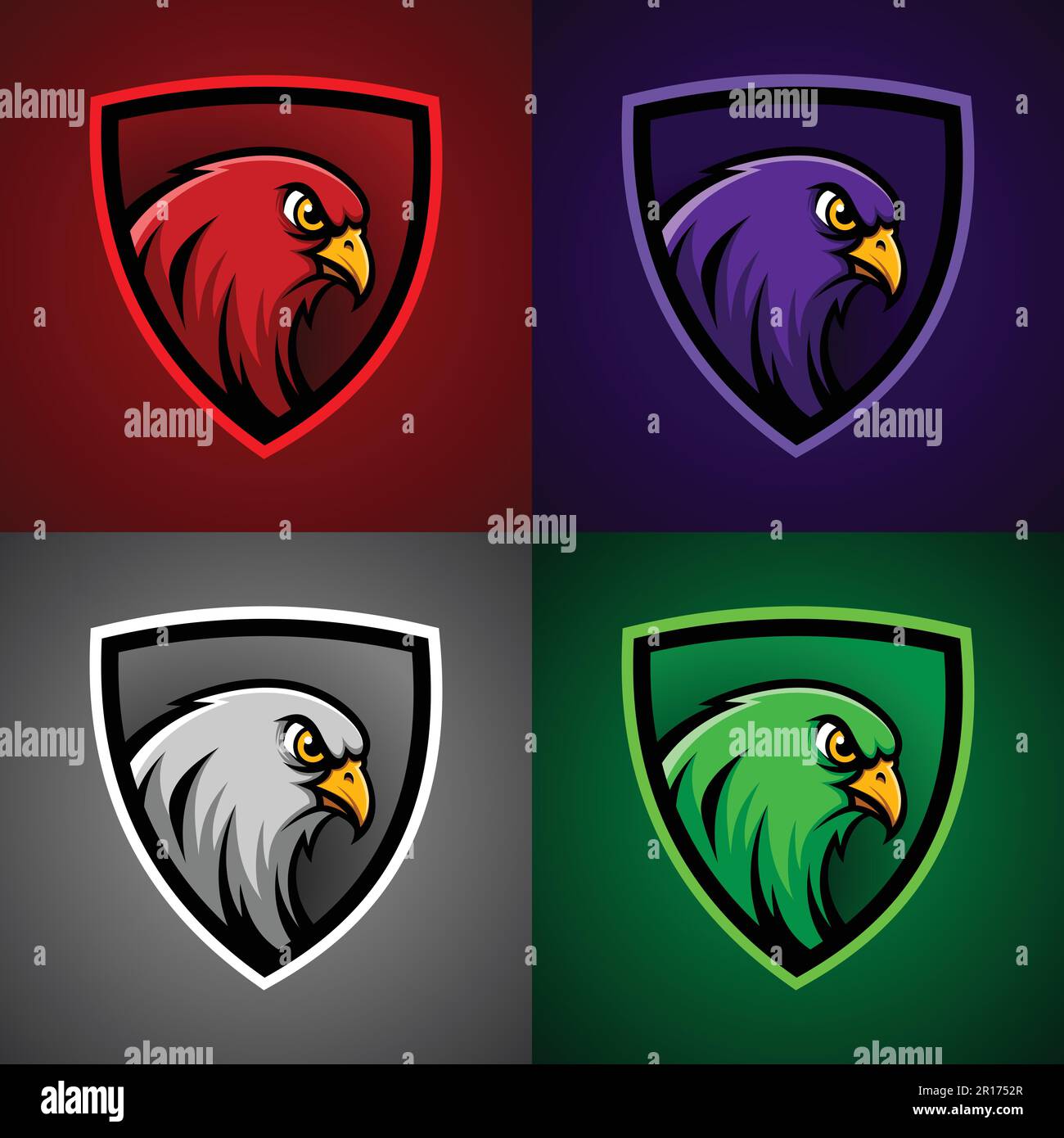 Set aus Falcon Head Mascot E-Sport-Logo mit Abschirmung – Tiermaskottchen Esports-Logo Vector Illustration Design-Konzept. Stock Vektor