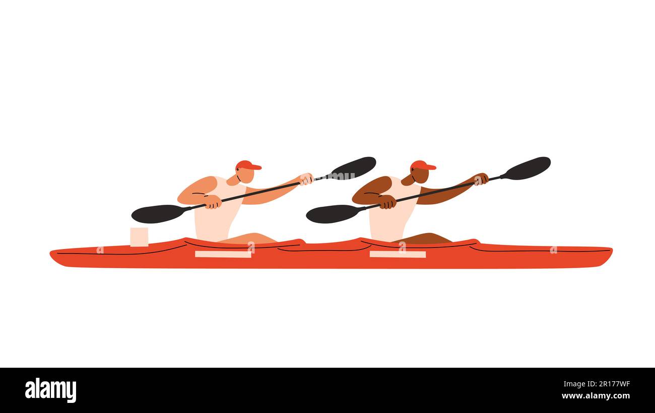 Kanu-Sprint Doppelkajak-Athleten. K-2 Kajakfahrer. Vektor-Cartoon-Illustration. Stock Vektor