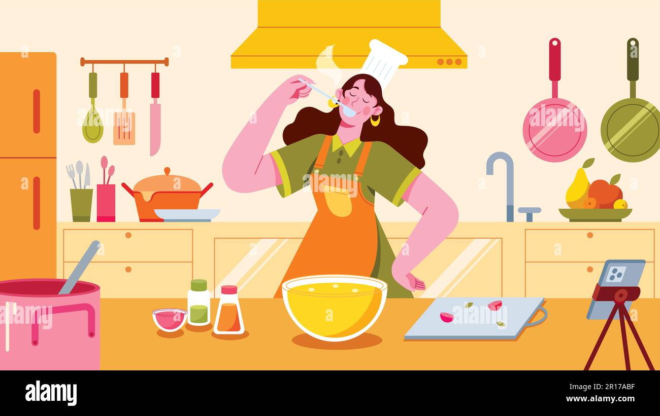 Cooking Vlogger Weiblich Stock Vektor