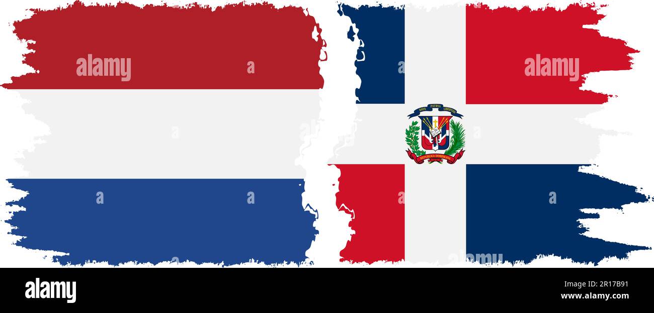 Dominikanische Republik und Niederlande Grunge Flaggen Verbindung, Vektor Stock Vektor