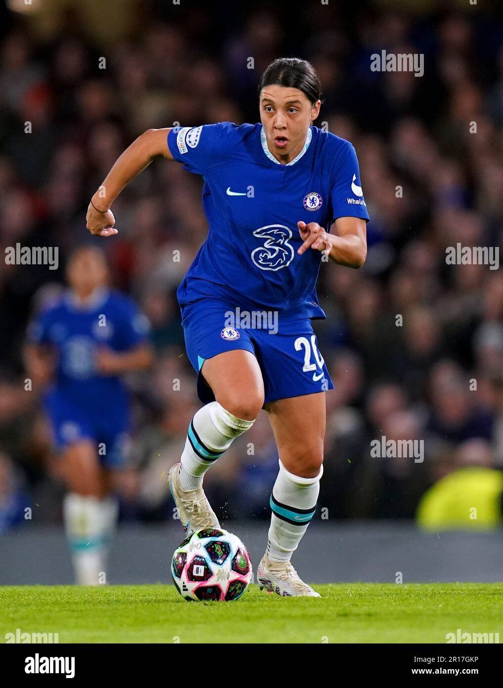Aktenfoto von 30-03-2023 von Chelsea's Sam Kerr. Manchester City Forward Erling Haaland wurde zu den Fußballautoren gewählt??? Association??s Footballer of the Year, Chelsea Stürmer Sam Kerr erhält den Women??s Award. Ausgabedatum: Freitag, 12. Mai 2023. Stockfoto