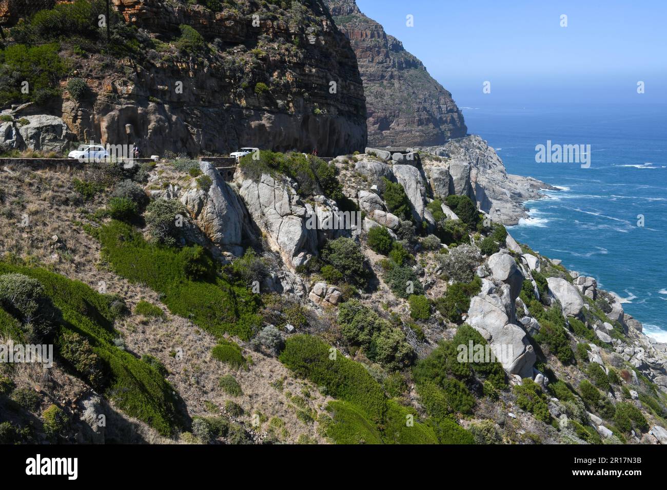 Küstenlandschaft auf Chapmans Peak Drive in Südafrika Stockfoto