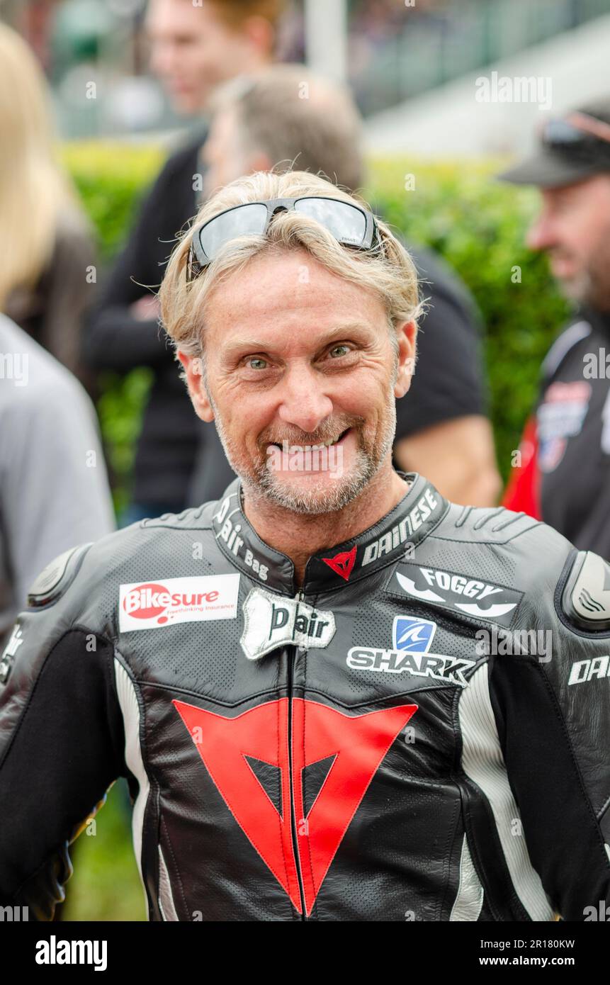 Carl Fogarty, MBE (Foggy) beim Goodwood Festival of Speed 2016. Viermaliger Supebikes-Weltmeister. Motorradfahrer Stockfoto