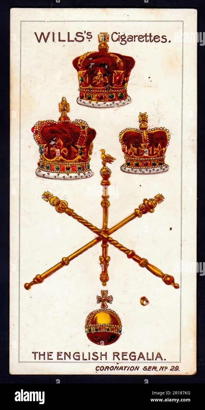 Die Englische Regalia - Oldtimer-Zigarettenkarte Stockfoto