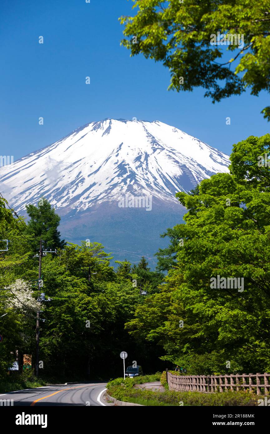 Blick auf Mt. Fuji vom Yamanaka Lakeside Malmo Street aus gesehen Stockfoto