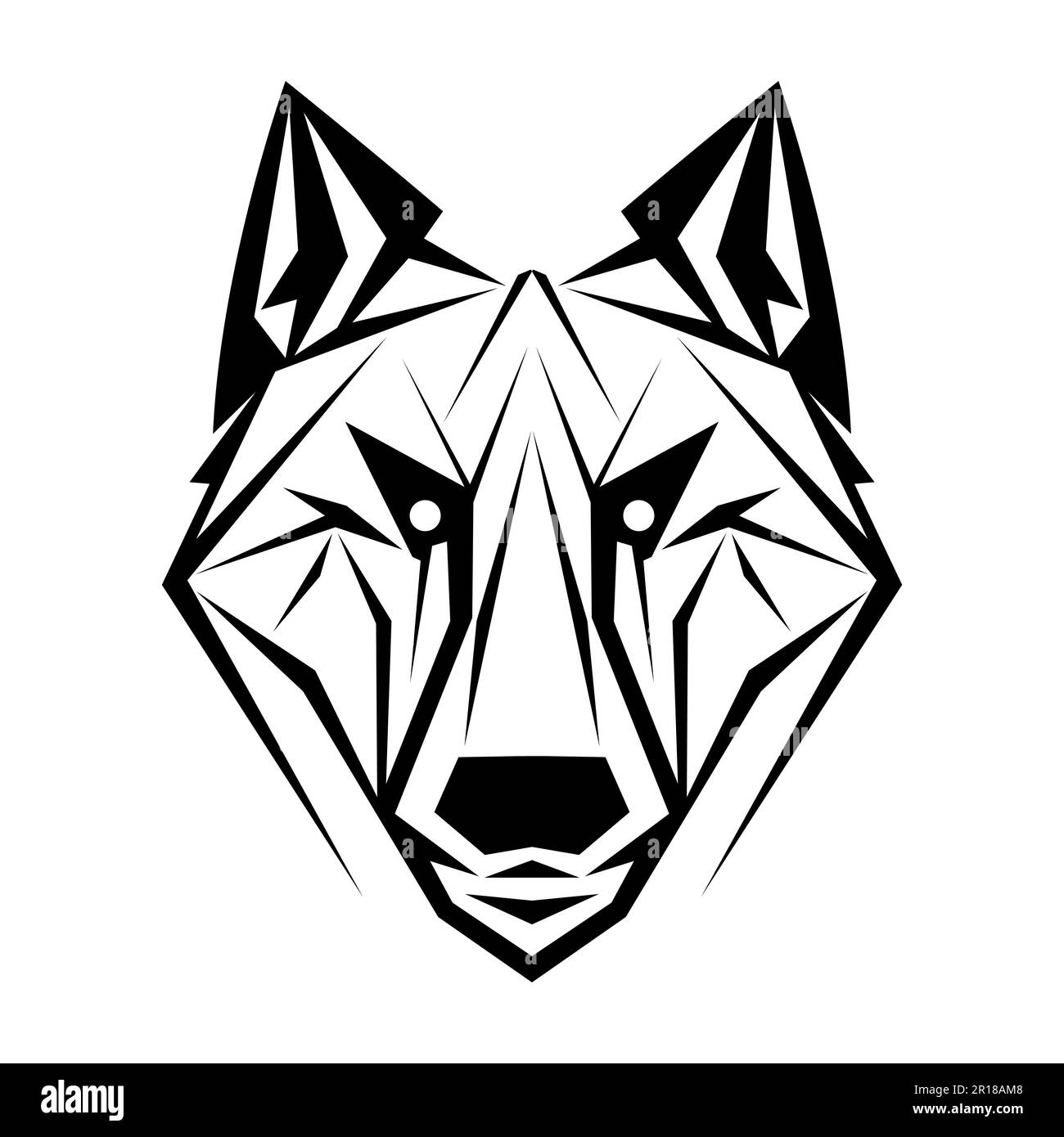 Wolf Logo-Design. Abstrakter Wolfskopf aus schwarzem Polygon. Ruhiges Wolfsgesicht. Vektordarstellung Stock Vektor