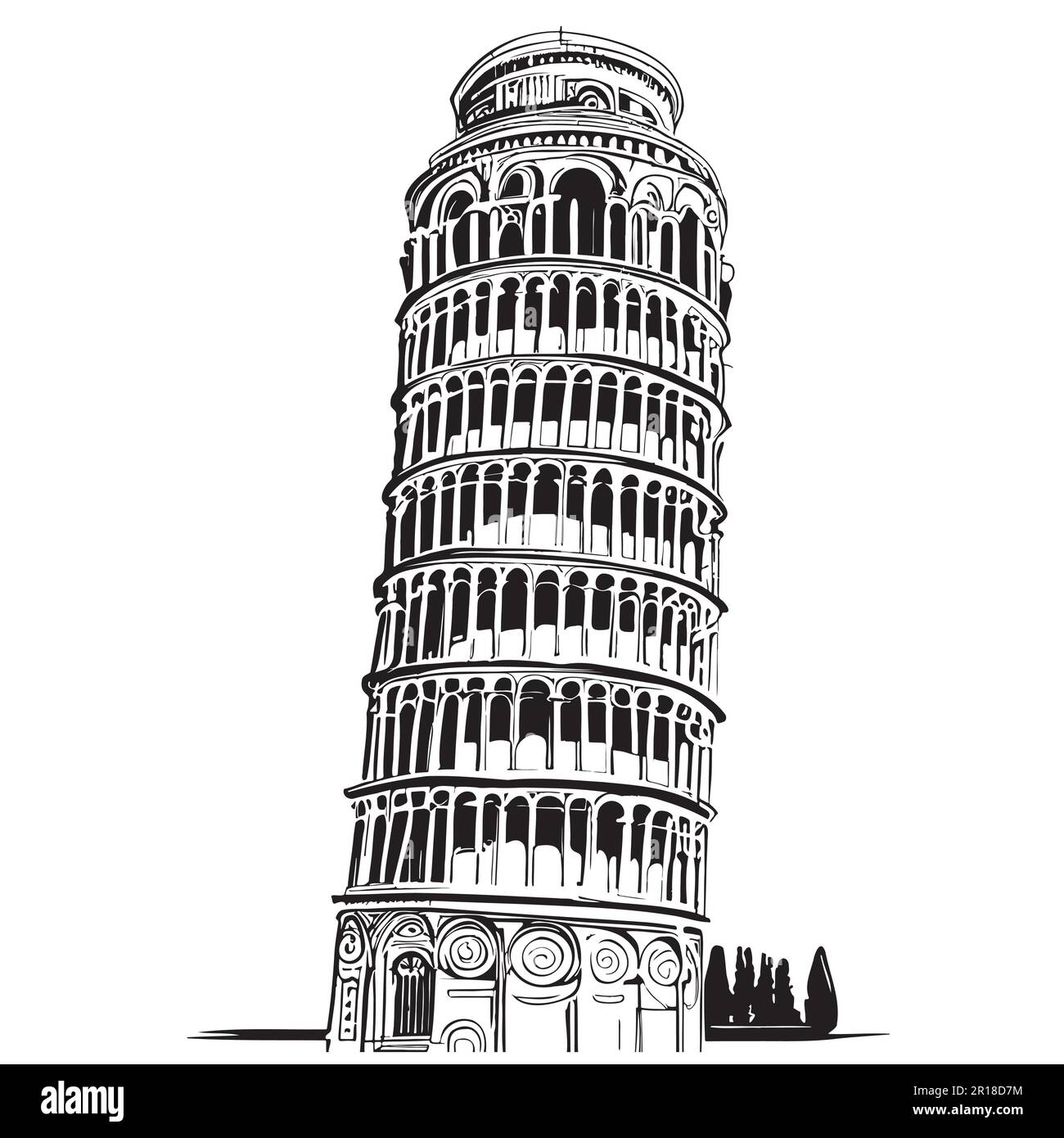 Schiefer Turm von Pisa abstrakte Zeichnung von Hand gezeichnet in Doodle-Stil Illustration Stock Vektor