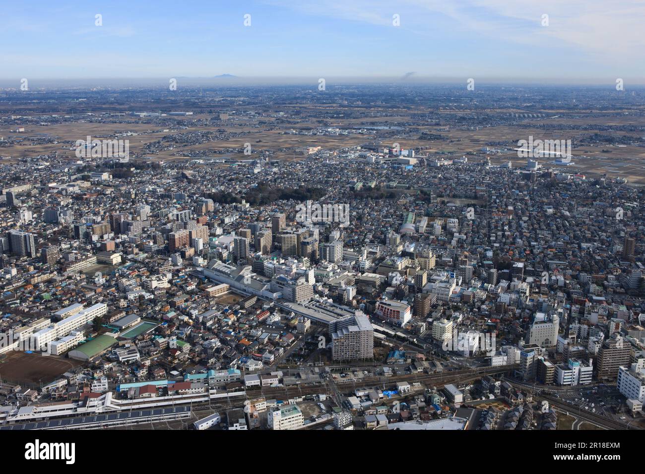 HON-kawagoe-Station, Luftaufnahme von der West Side in Richtung Osten. Stockfoto