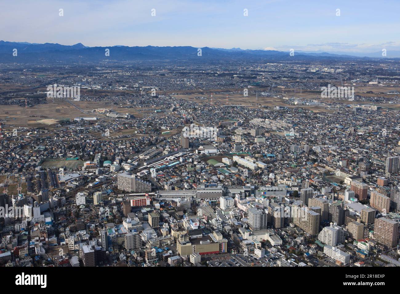 HON-kawagoe-Station, Luftaufnahme von der East Side in Richtung West Stockfoto