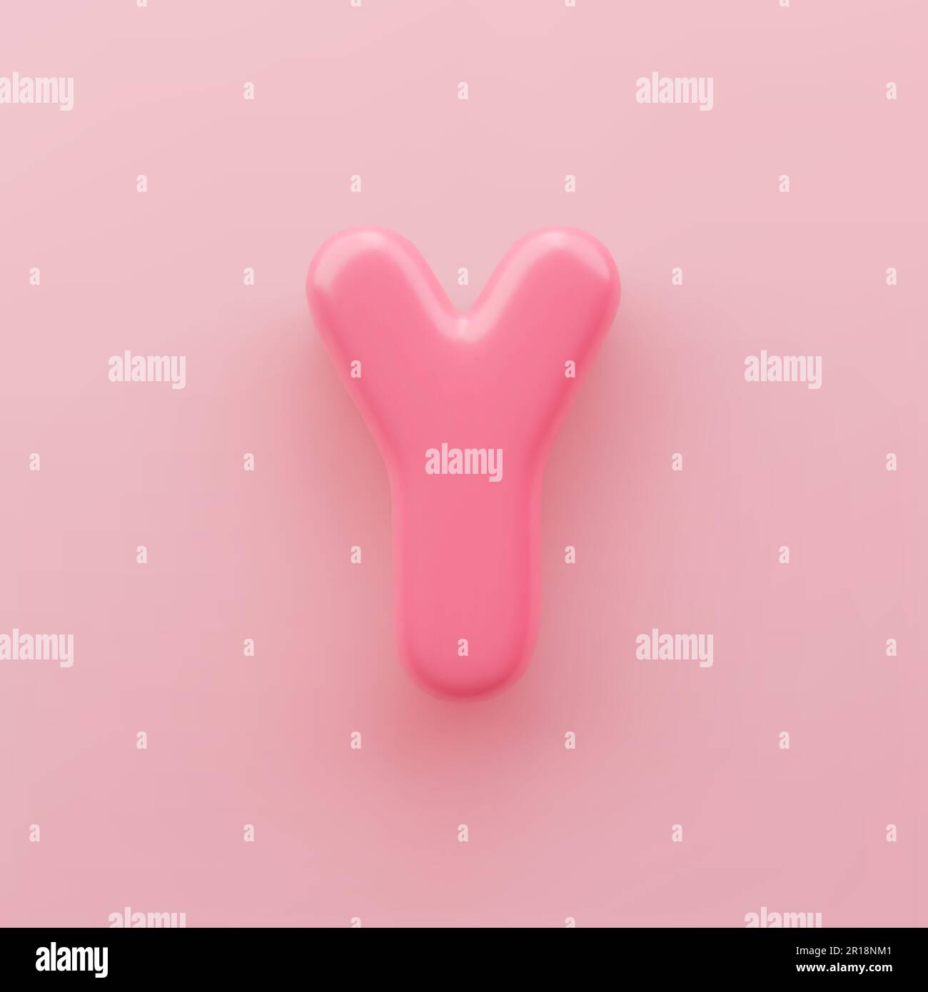3D Rosa Großbuchstabe Y mit glänzender Oberfläche auf pinkfarbenem Hintergrund. Stock Vektor
