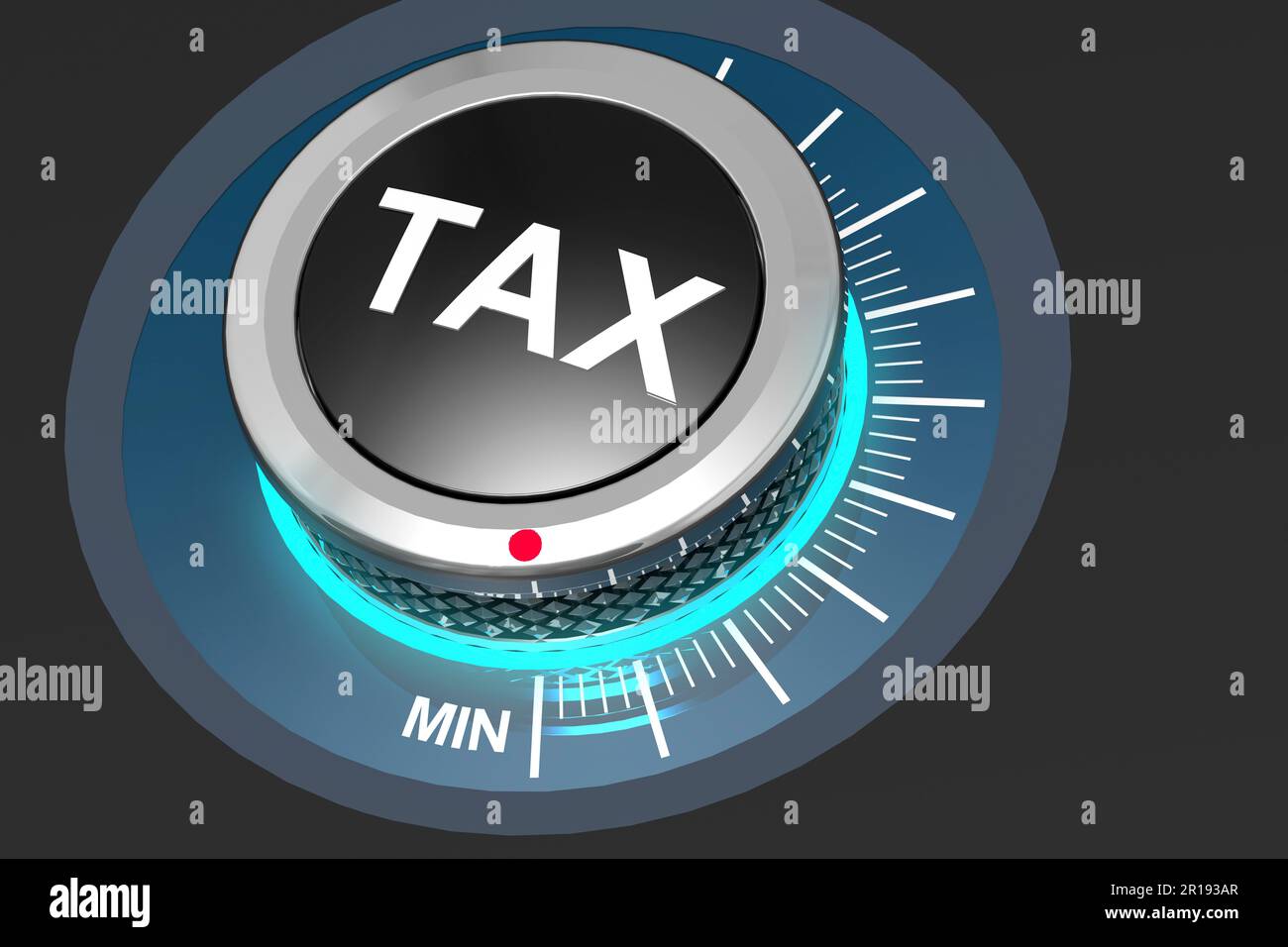 Der Steuerknopf zeigt auf Minimum, 3D-Rendering Stockfoto