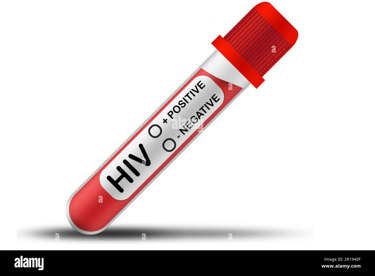 HIV-Teströhrchen mit isolierter roter Flüssigkeitsprobe, 3D-Rendering Stockfoto