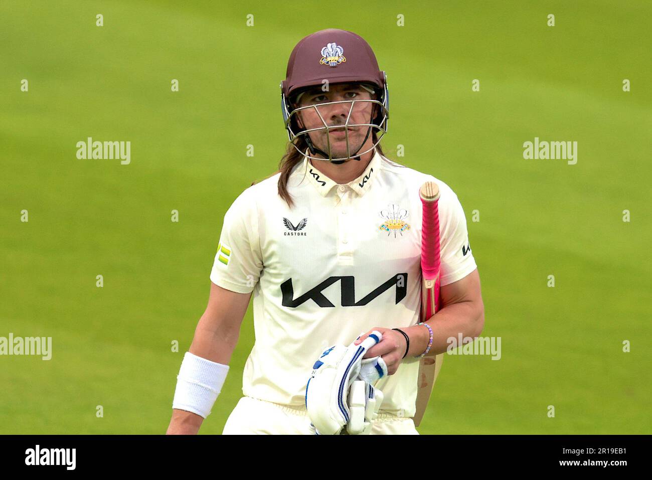 12. Mai 2023. London, Großbritannien. Surreys Rory Burns spielt 88 Jahre lang, während Surrey am zweiten Tag der County Championship im Kia Oval gegen Middlesex antritt. David Rowe/Alamy Live News Stockfoto