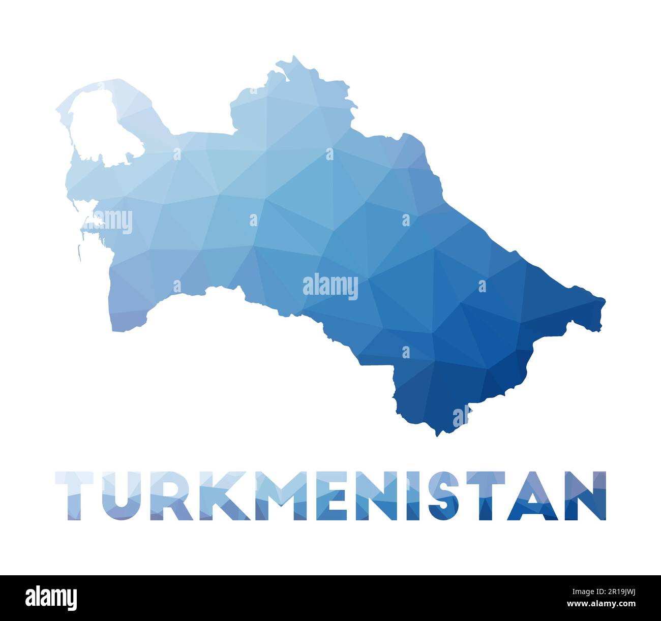 Niedrige Poly-Karte von Turkmenistan. Geometrische Darstellung des Landes. Polygonale Karte Turkmenistans. Technologie, Internet, Netzwerkkonzept. Stock Vektor