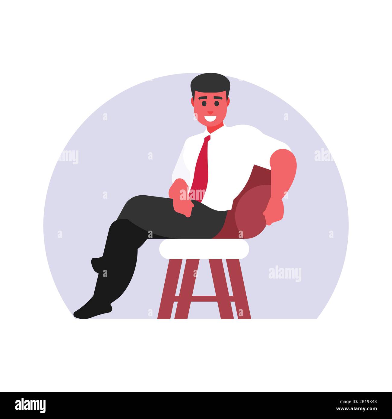 Geschäftsmann sitzt auf dem Stuhl. Vektordarstellung in flacher Form. Stock Vektor