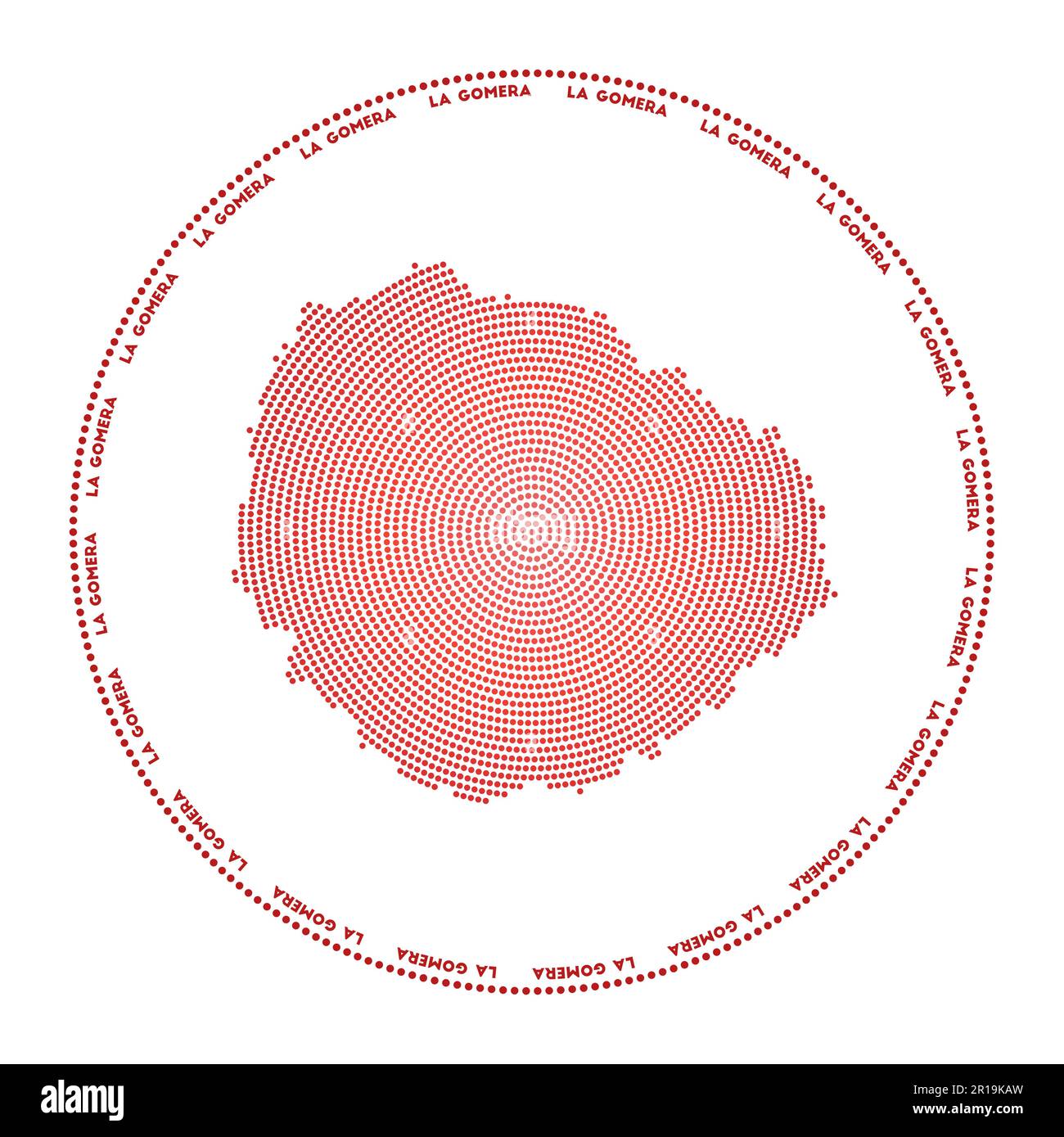 Rundes Logo von La Gomera. Digitale Form von La Gomera in gepunktetem Kreis mit Inselname. Technisches Symbol der Insel mit abgestuften Punkten. Saubere Vektor-Il Stock Vektor