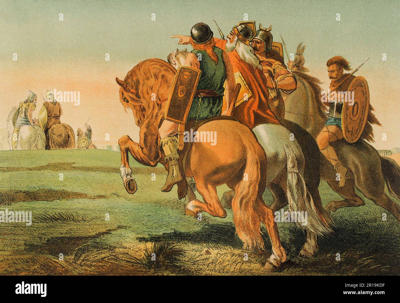 Das Antike Zeitalter. Die Barbaren vor Rom. Chromolithographie. "Historia Universal" von César Cantú. Band III, 1882. Stockfoto