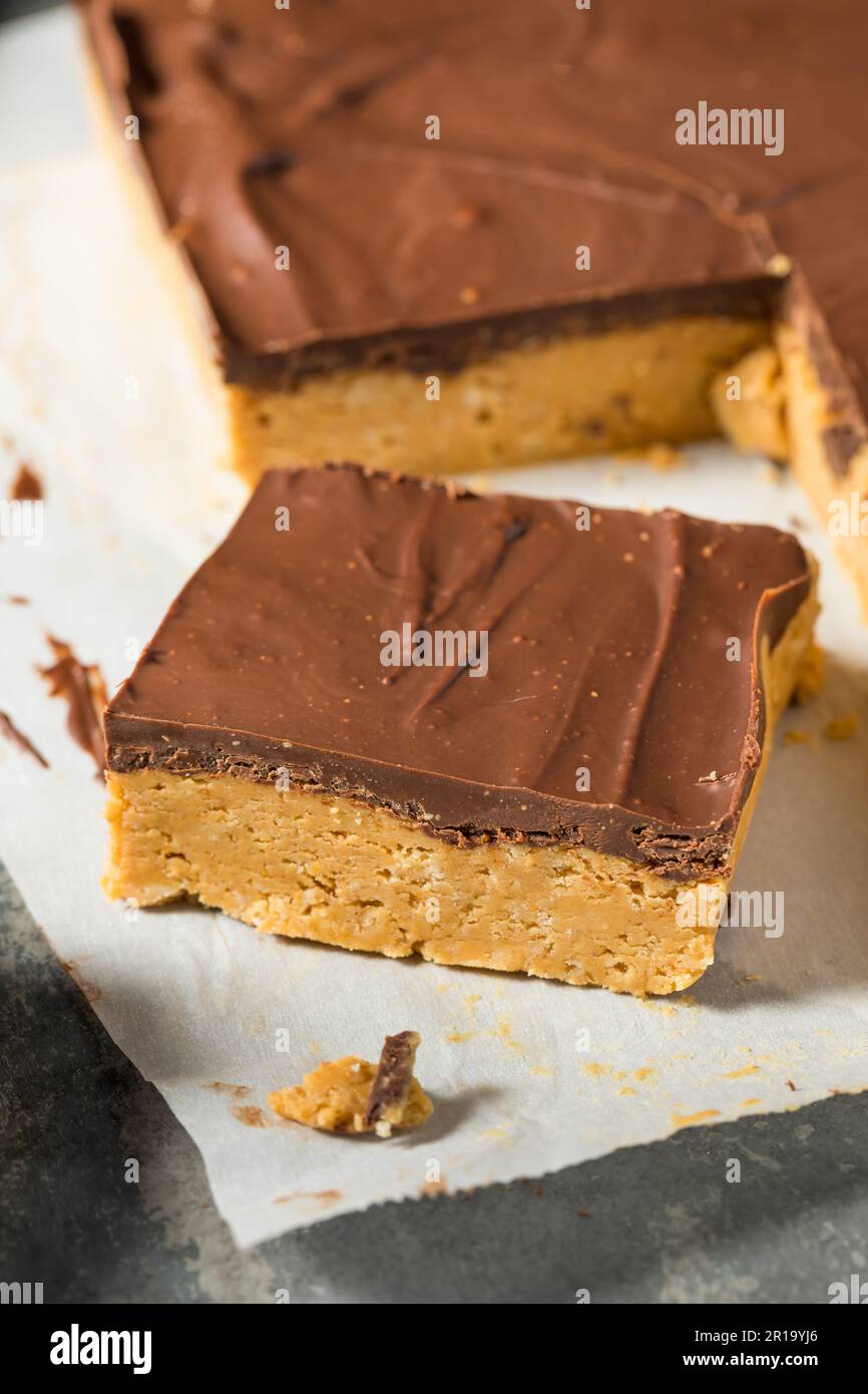 Hausgemachte Schokoladen-Erdnuss-Butter-Bar zum Dessert Stockfoto