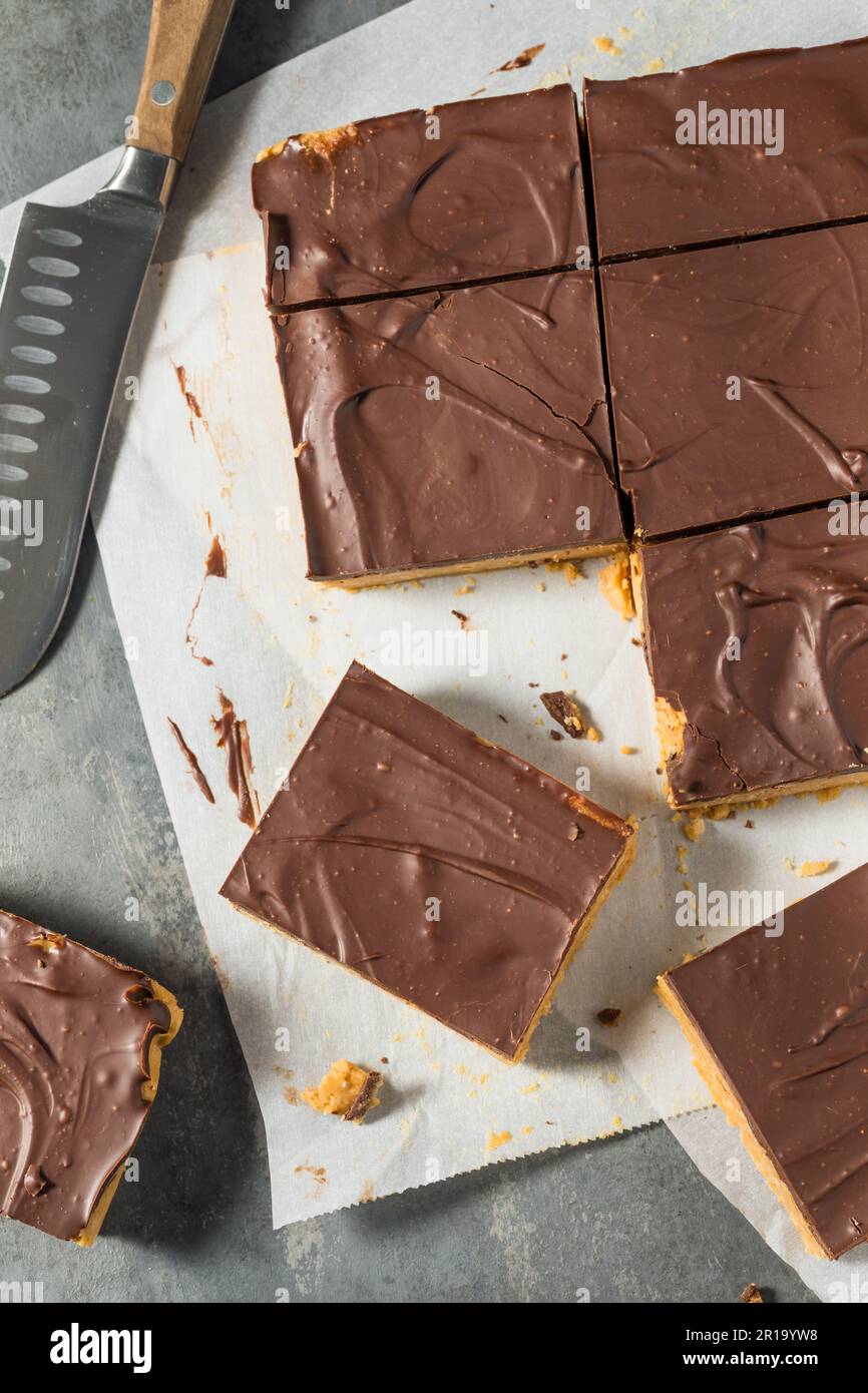 Hausgemachte Schokoladen-Erdnuss-Butter-Bar zum Dessert Stockfoto