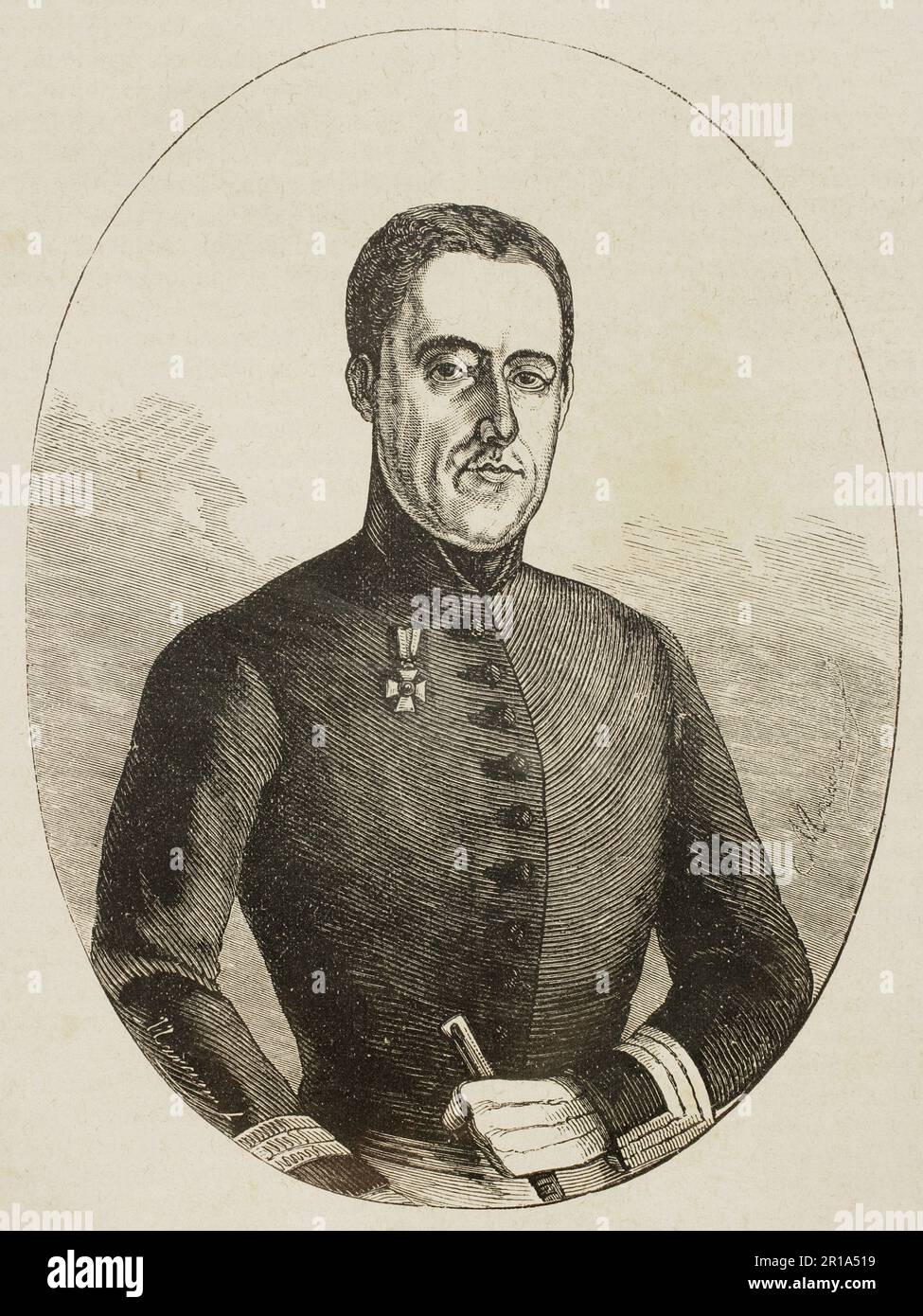 Pedro Pablo Veciana y de Pastoret (Pere Pau Veciana i Pastoret) (Valls, 1787-Valls, 1854). Spanisches Militär. Die fünfte und letzte Veciana, die als Befehlshaber der Geschwader von Katalonien diente (1827-1836). Sohn von Pere Màrtir Veciana i de Miró. Porträt. Gravur. Historia de las Escuadras de Cataluña, 1876. Stockfoto