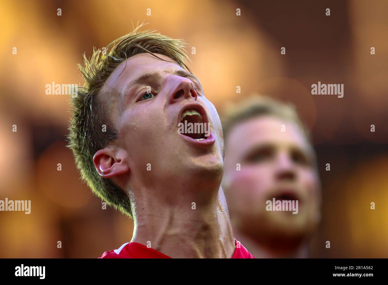 Skien, Norwegen, 12. Mai 2023. Lillestrøm Thomas Lehne Olsen feiert einen berühmten Auswärtssieg über Odd . Kredit: Frode Arnesen/Alamy Live News Stockfoto