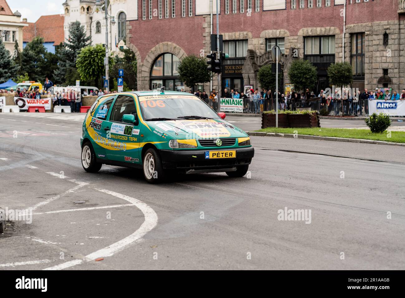 Marosvasarhely/Siebenbürgen - 23. Juni 2018: Volkswagen Polo GTI tritt während der Super Rally Trofeul Targu Mures auf. Stockfoto