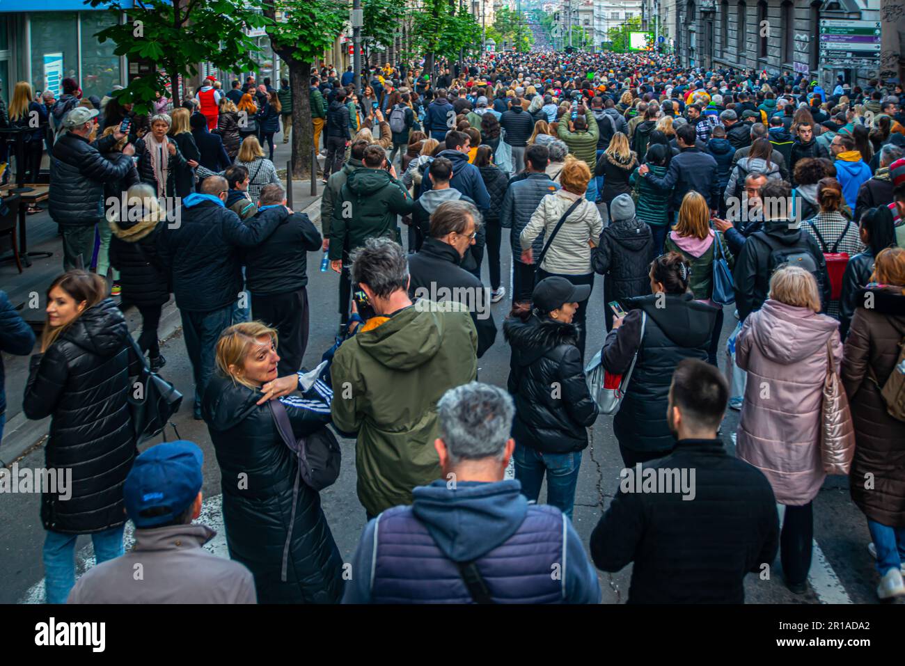 12. Mai 2023, Belgrad, Serbien, Protest gegen Gewalt, die durch Massenschießereien in der Belgrader Schule und in Mladenovac, Stadt bei Belgrad, ausgelöst wurde Stockfoto