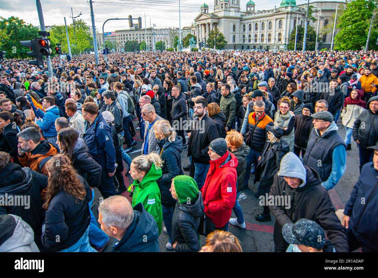 12. Mai 2023, Belgrad, Serbien, Protest gegen Gewalt, die durch Massenschießereien in der Belgrader Schule und in Mladenovac, Stadt bei Belgrad, ausgelöst wurde Stockfoto